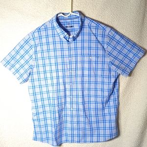 Men's XXL Croft & Barrow Slim Fit blue checkered short sleeve button down shirt
